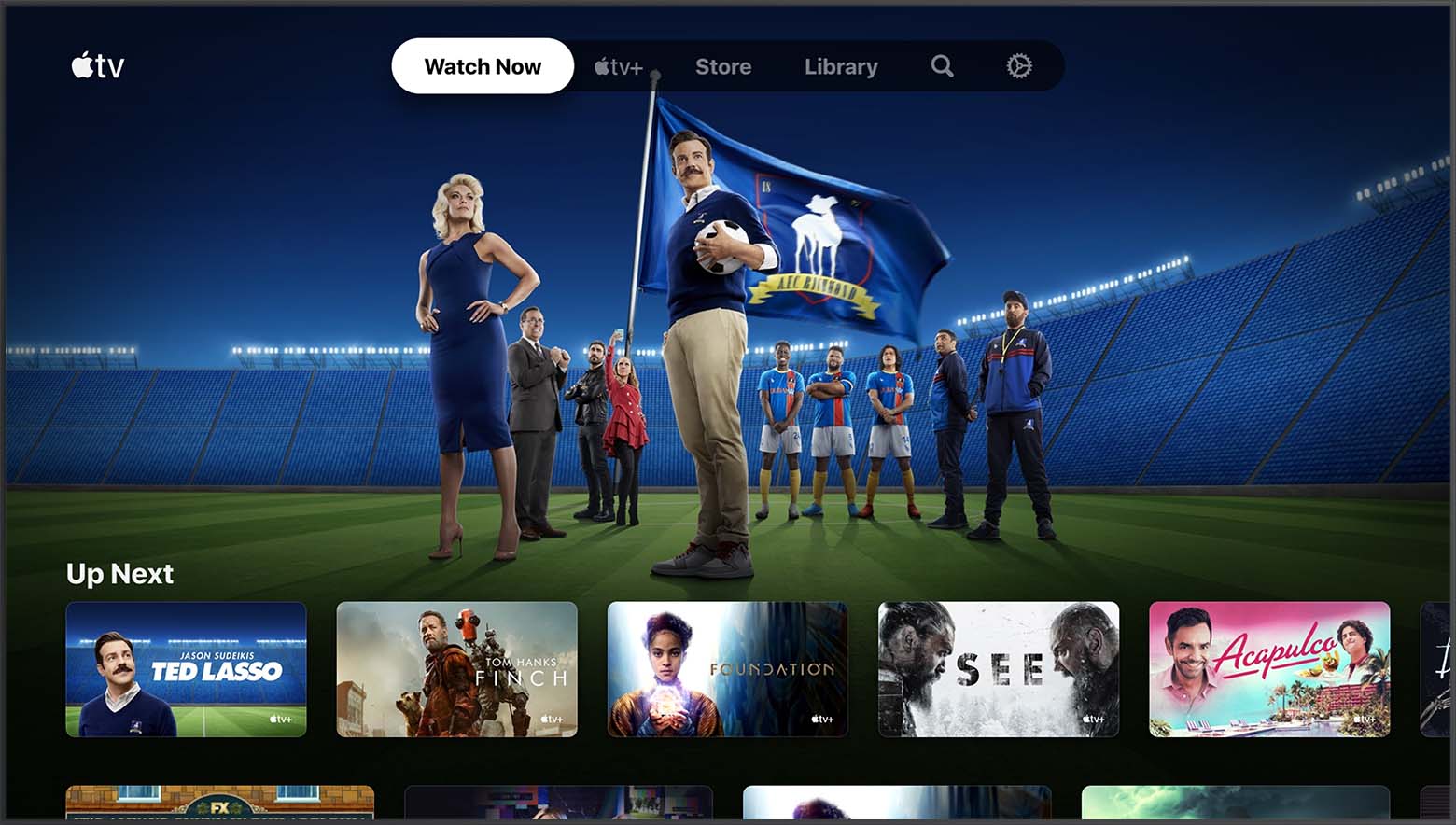 The Watch Now tab in the Apple TV app on a smart TV