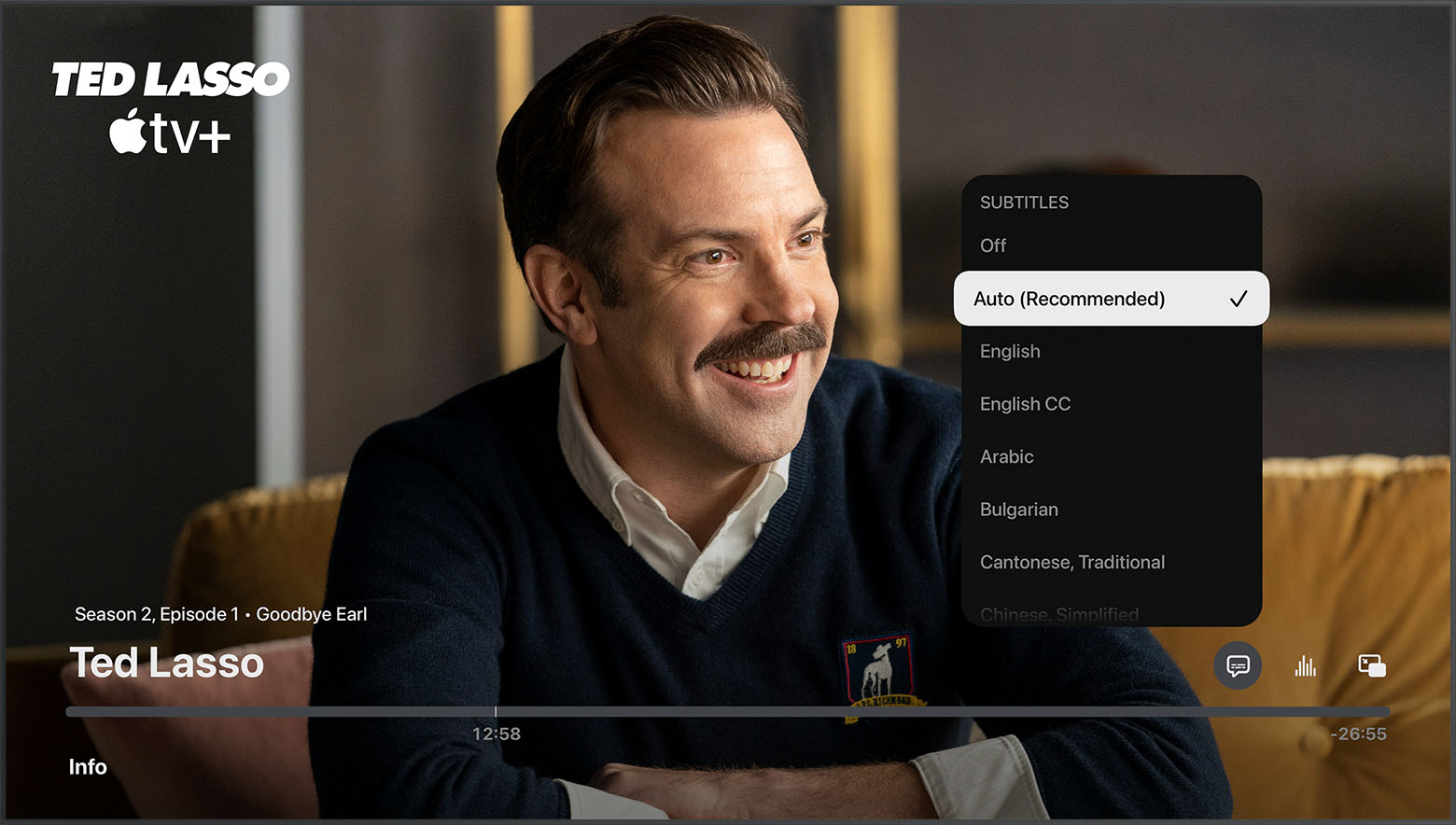 Subtitles options in the Apple TV app on Apple TV, smart TV, or streaming device