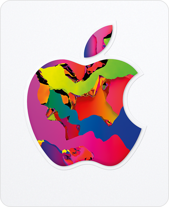 흰색 바탕에 다채로운 색상의 Apple 로고가 표시된 Apple Gift Card.