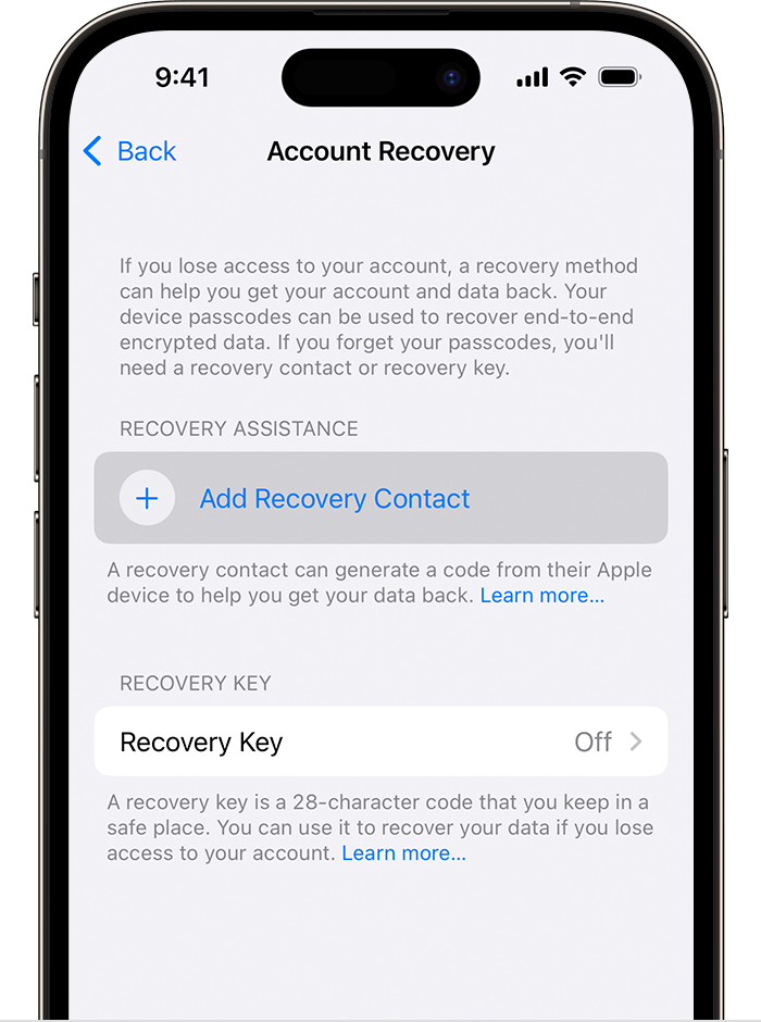 Set up an account recovery contact – Apple Support (UK)