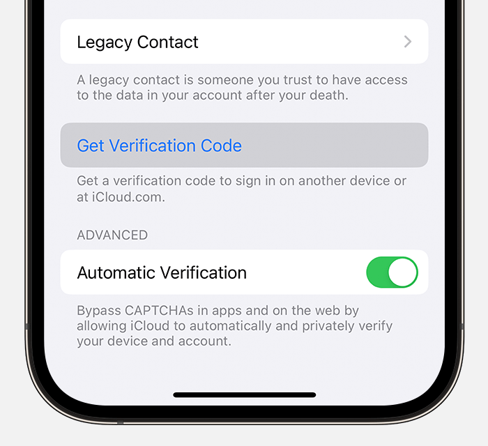 On iPhone, tap Get Verification Code
