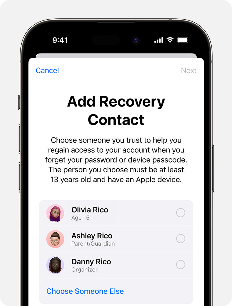 Set up an account recovery contact - Apple Support