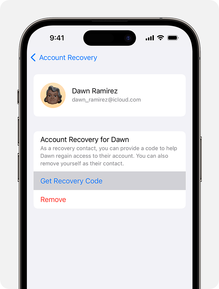 iPhone screen showing Get Recovery Code option