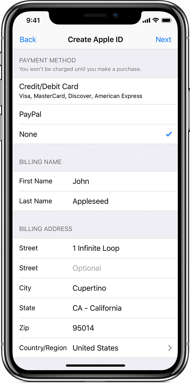 Create or use an Apple ID without a payment method - Apple Support