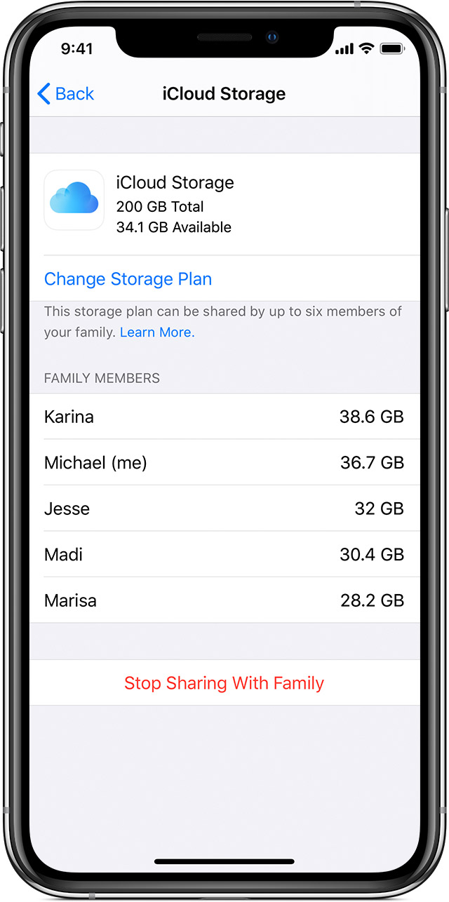 Share an iCloud storage plan with your family - Apple Support