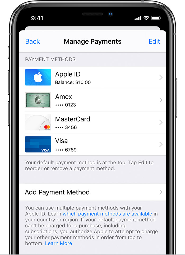 Change Add Or Remove Apple Id Payment Methods Apple Support