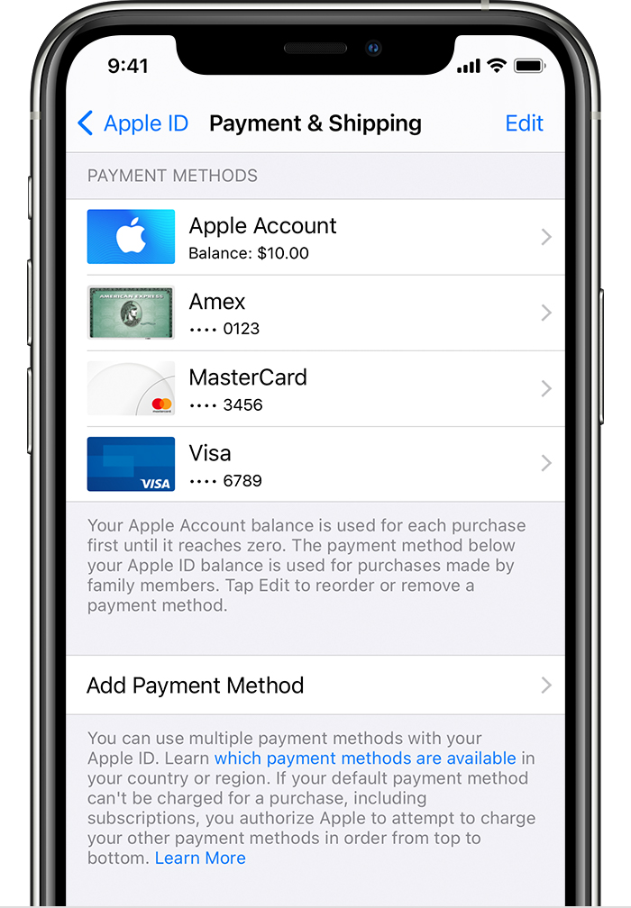 Change Add Or Remove Apple Id Payment Methods Apple Support Ca