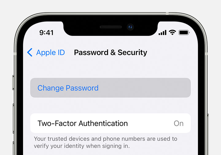 In Apple ID settings, change your Apple ID password on iPhone