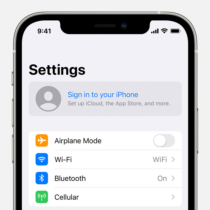 Zaslon naprave iPhone, ki prikazuje navodila za vpis v napravo z računom Apple ID. 