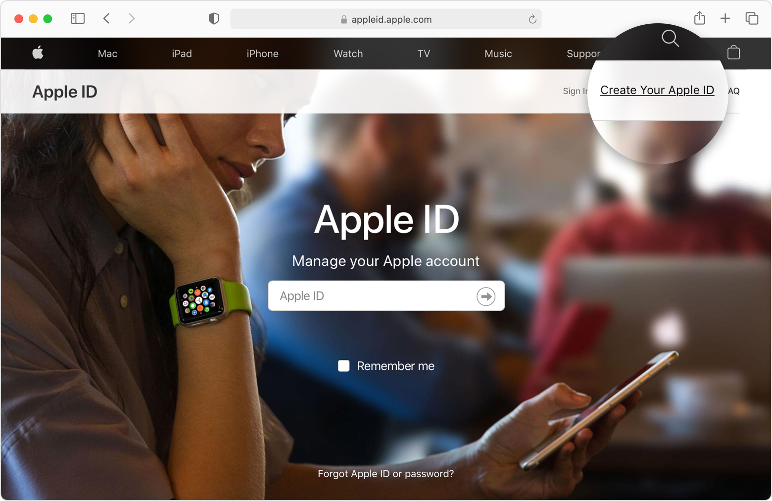 create apple id in safari