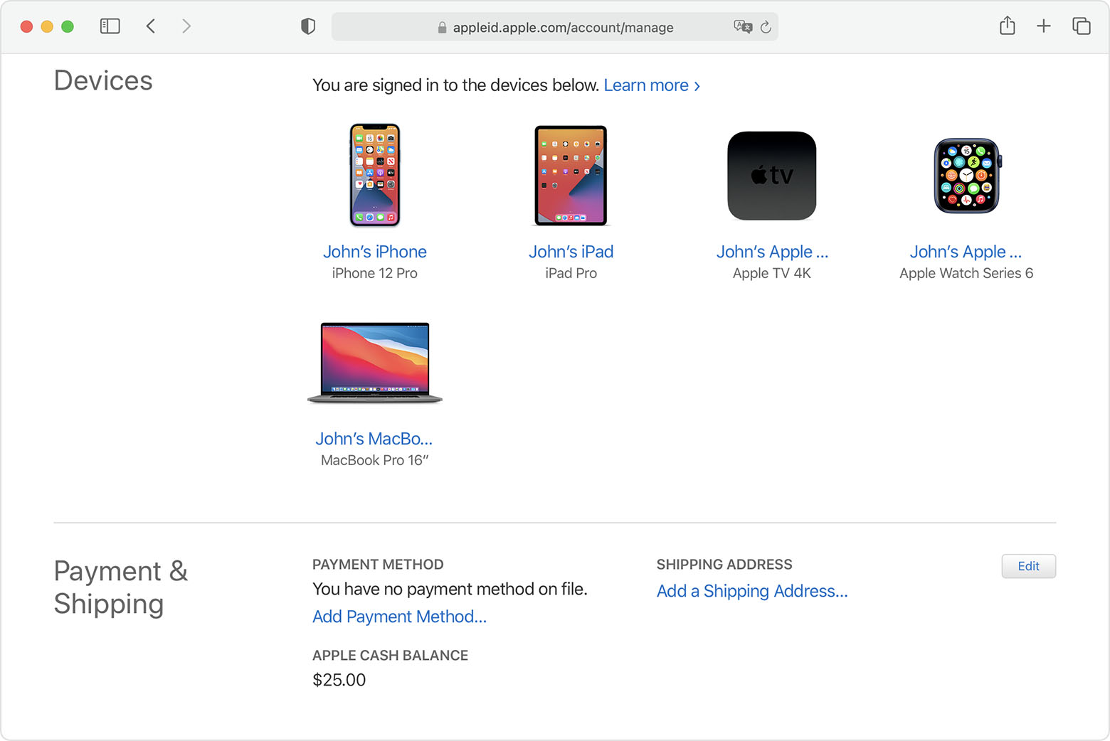 Apple ID Device List