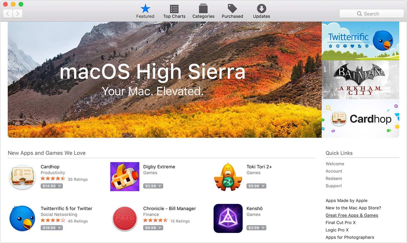 Mac 上显示App Store 主视窗