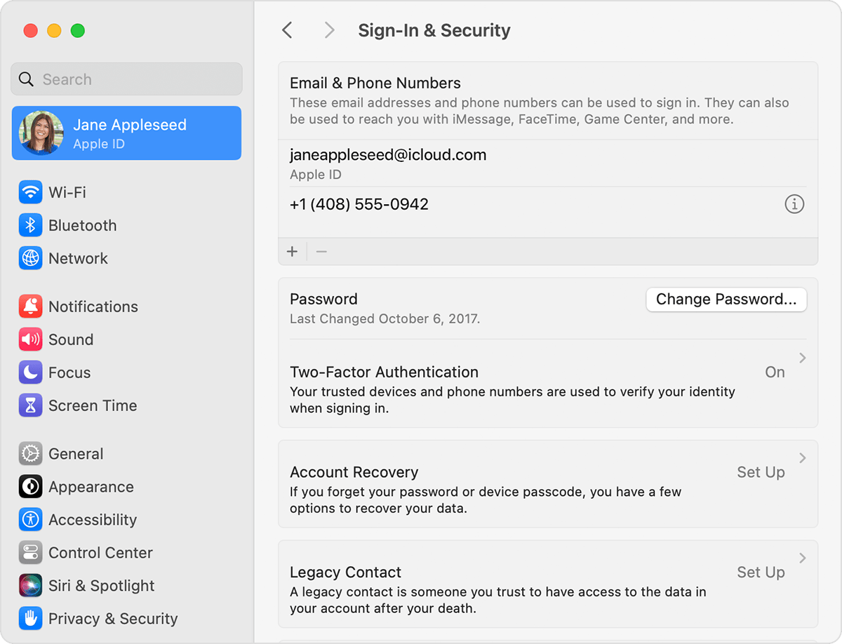 Mac screen showing how to change Apple ID password