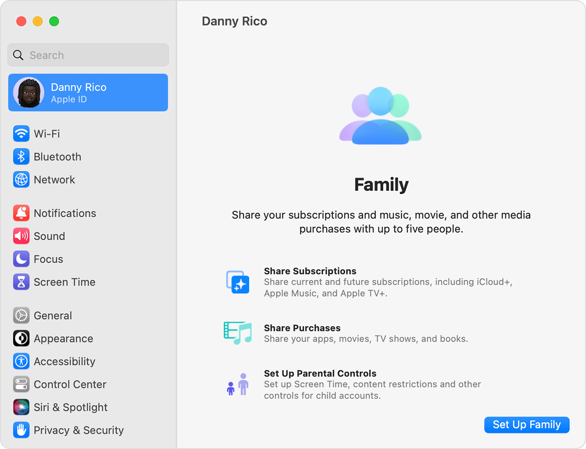 The Set Up Family button is in the lower corner.