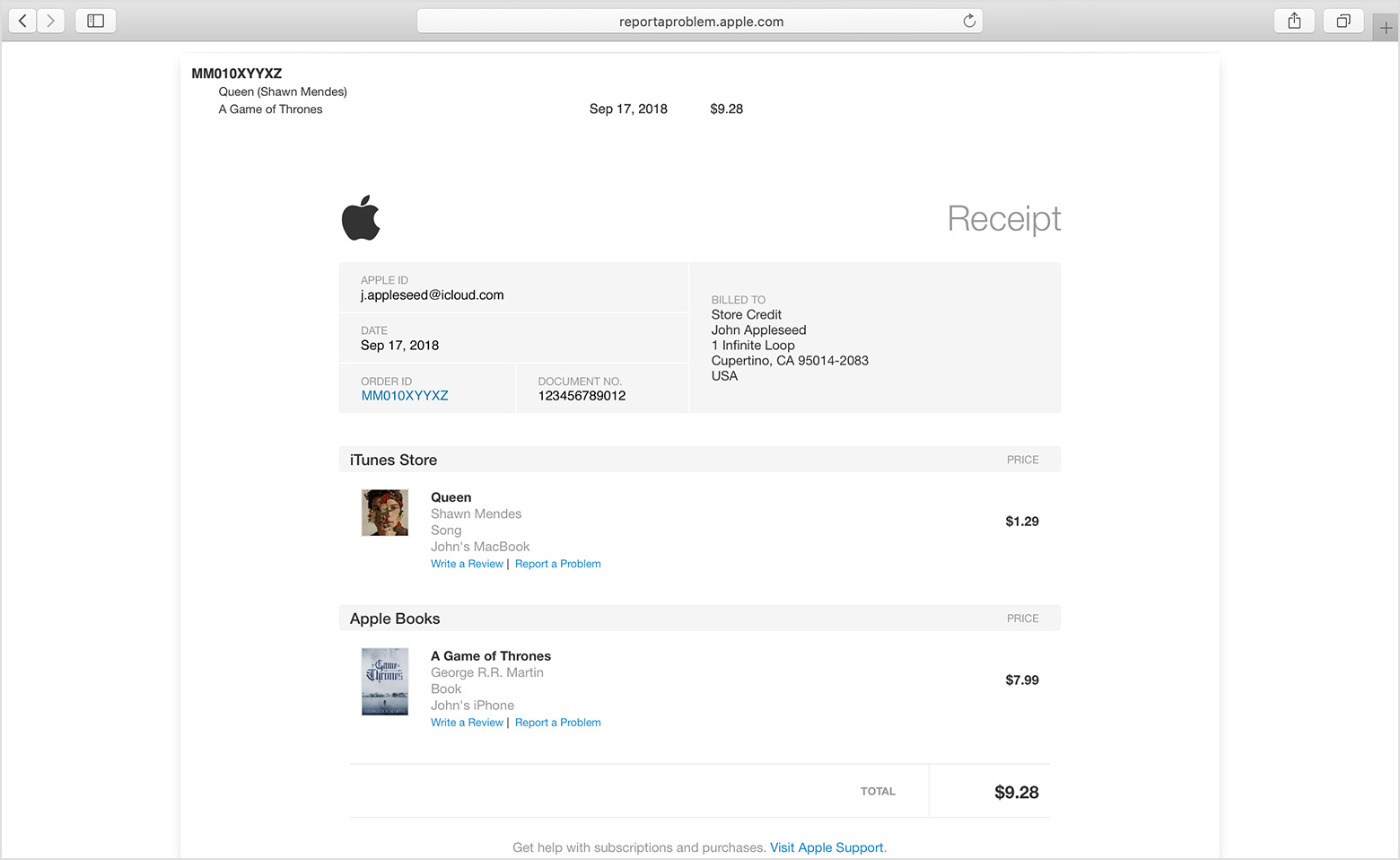 apple purchase receipt email storereportorder