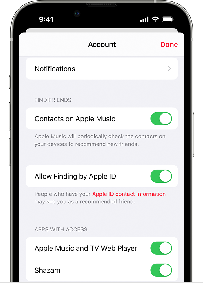 Zaslon naprave iPhone, ki prikazuje možnost »Account Settings« (Nastavitve računa).