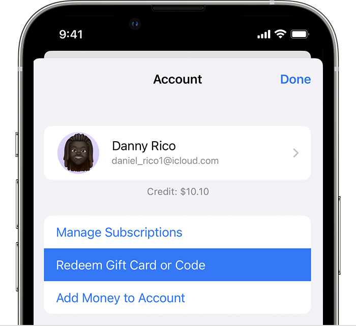 Možnost »Redeem Gift Card or Code« (Unovči darilno kartico ali kodo) v aplikaciji za Apple TV v napravi iPhone