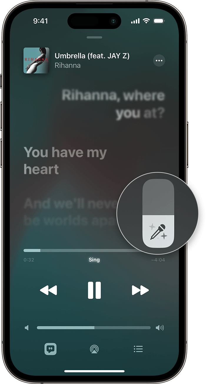 iPhone showing the slider to adjust the vocals