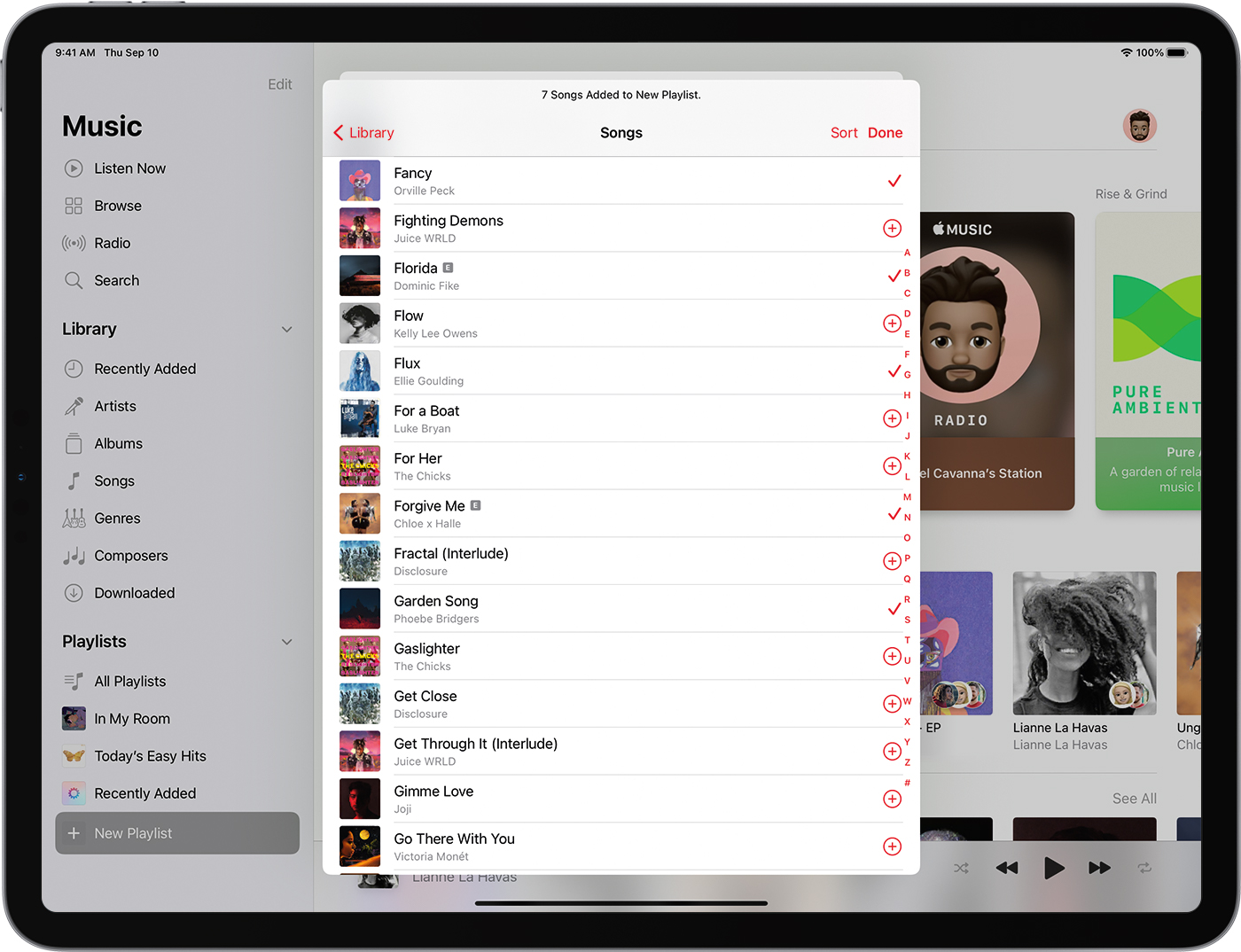 playlist music apple ipad app support tap create done songs playlists