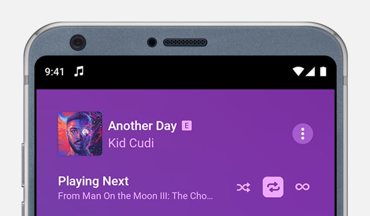 Android showing Repeat All is turned on at the top of the Playing Next screen.