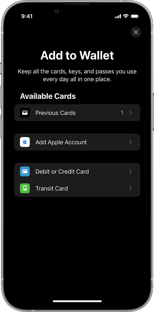 Add a payment card to the Wallet app in the Apple Watch app on your iPhone