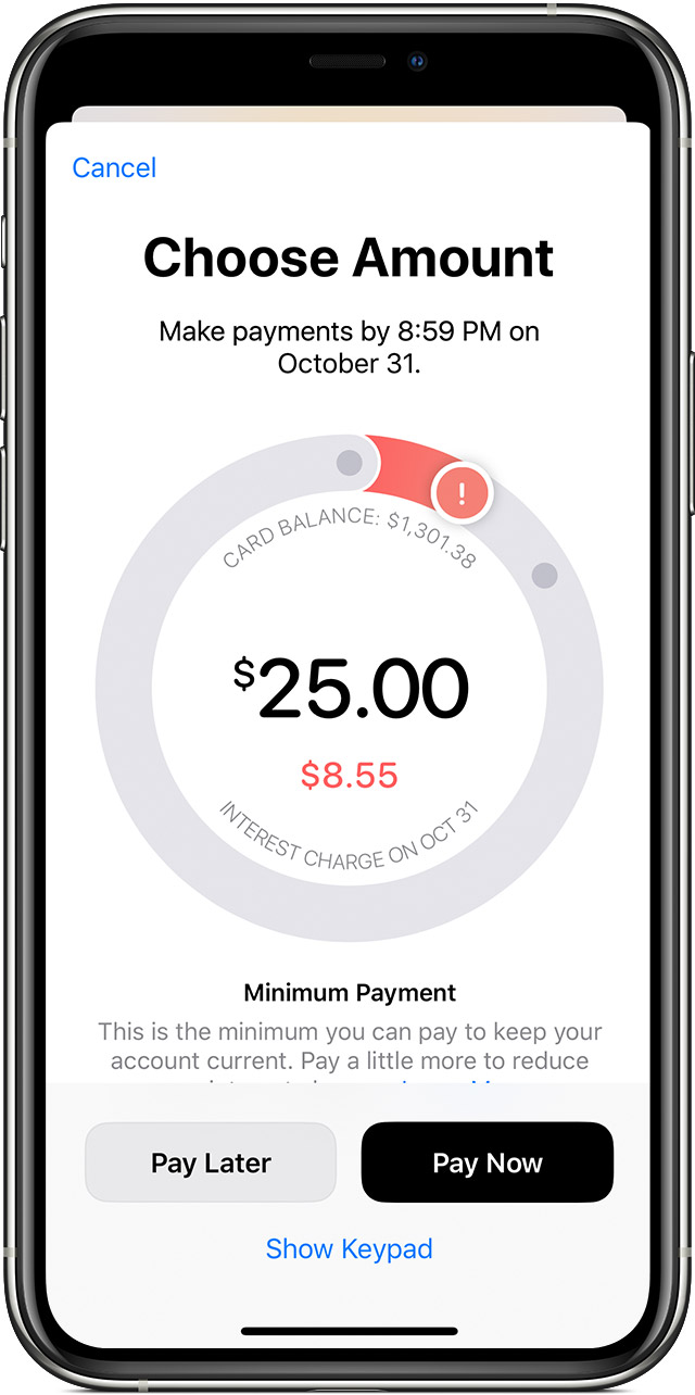 Pay an amount less than your minimum monthly balance in the Wallet app
