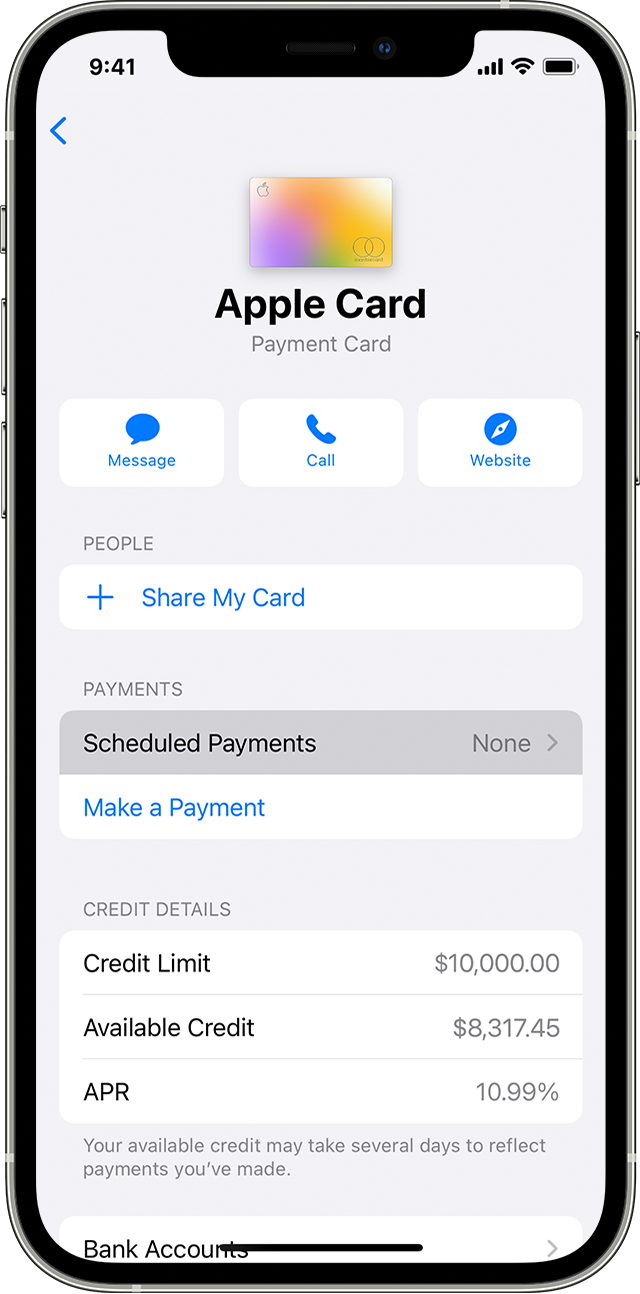 Set up scheduled payments for Apple Card in the Wallet app