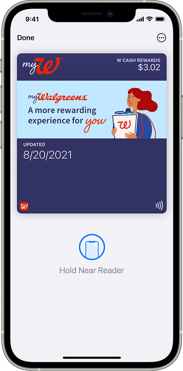 A Walgreens reward card in Apple Wallet