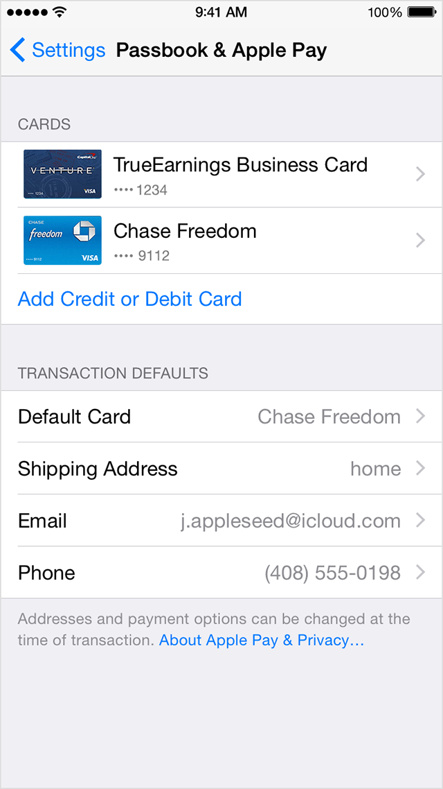 Passbook and Apple Pay settings
