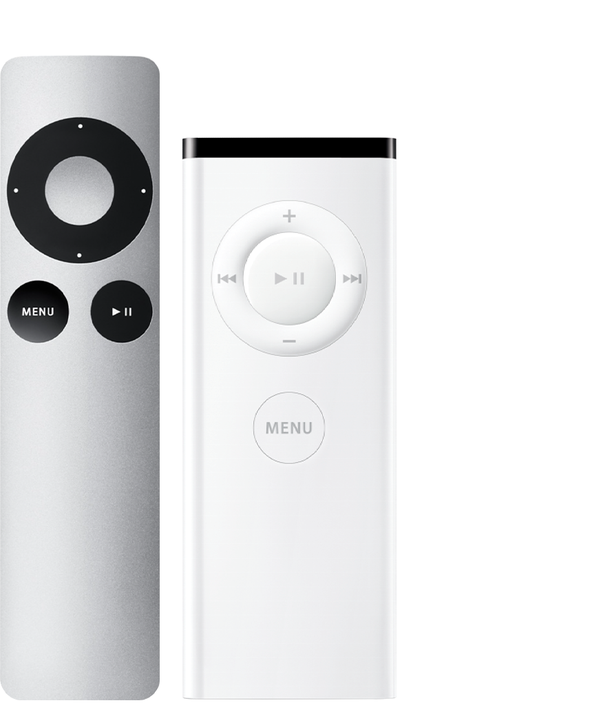 Imagine cu Apple Remote (aluminiu) și Apple Remote (alb).