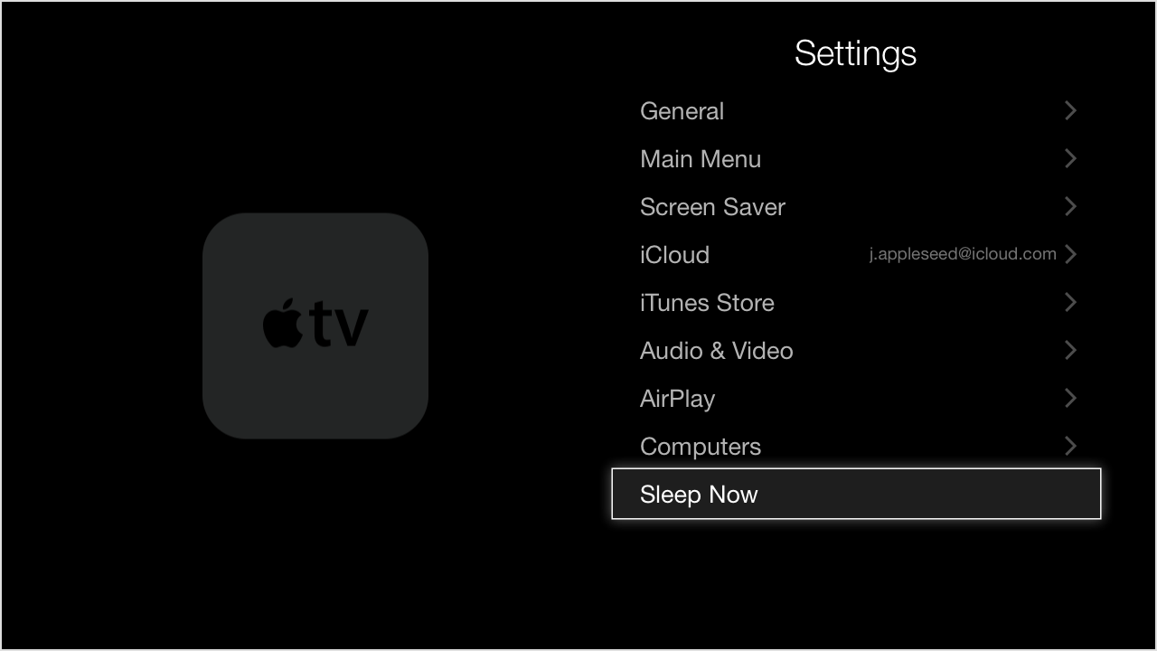 Apple TV Settings menu