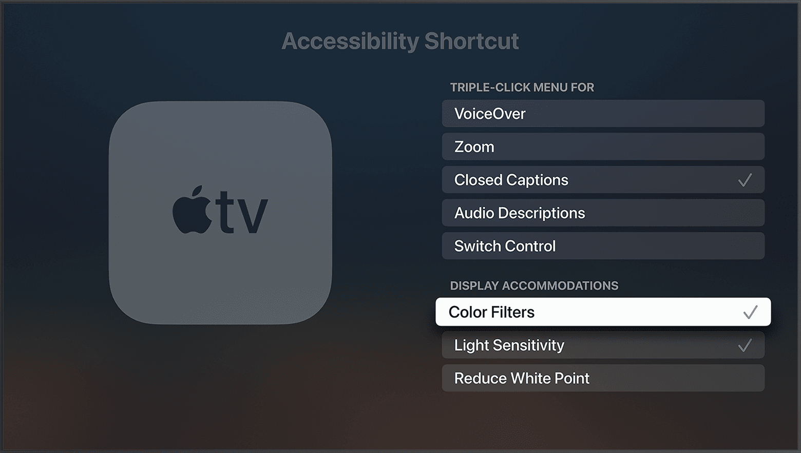 Where are settings on Apple TV App?