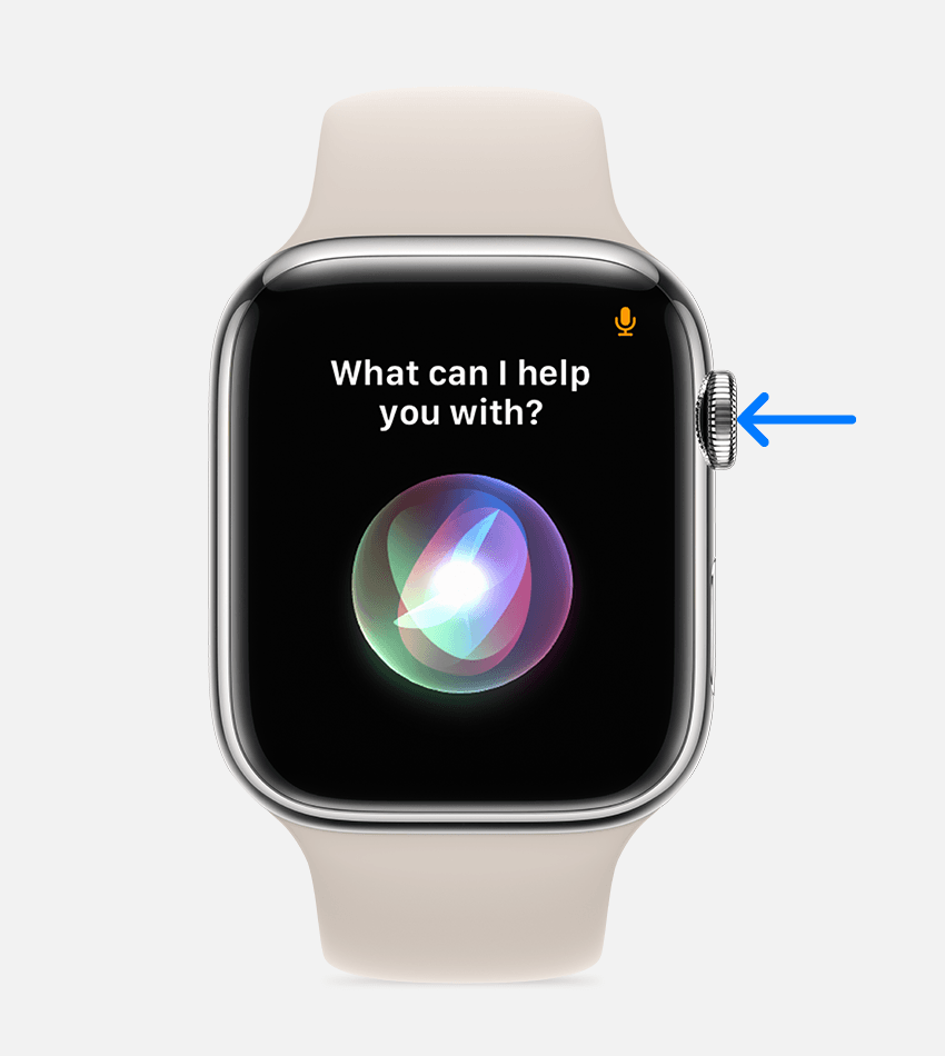 Rodyklė, nukreipta į „Digital Crown“ ant „Apple Watch“