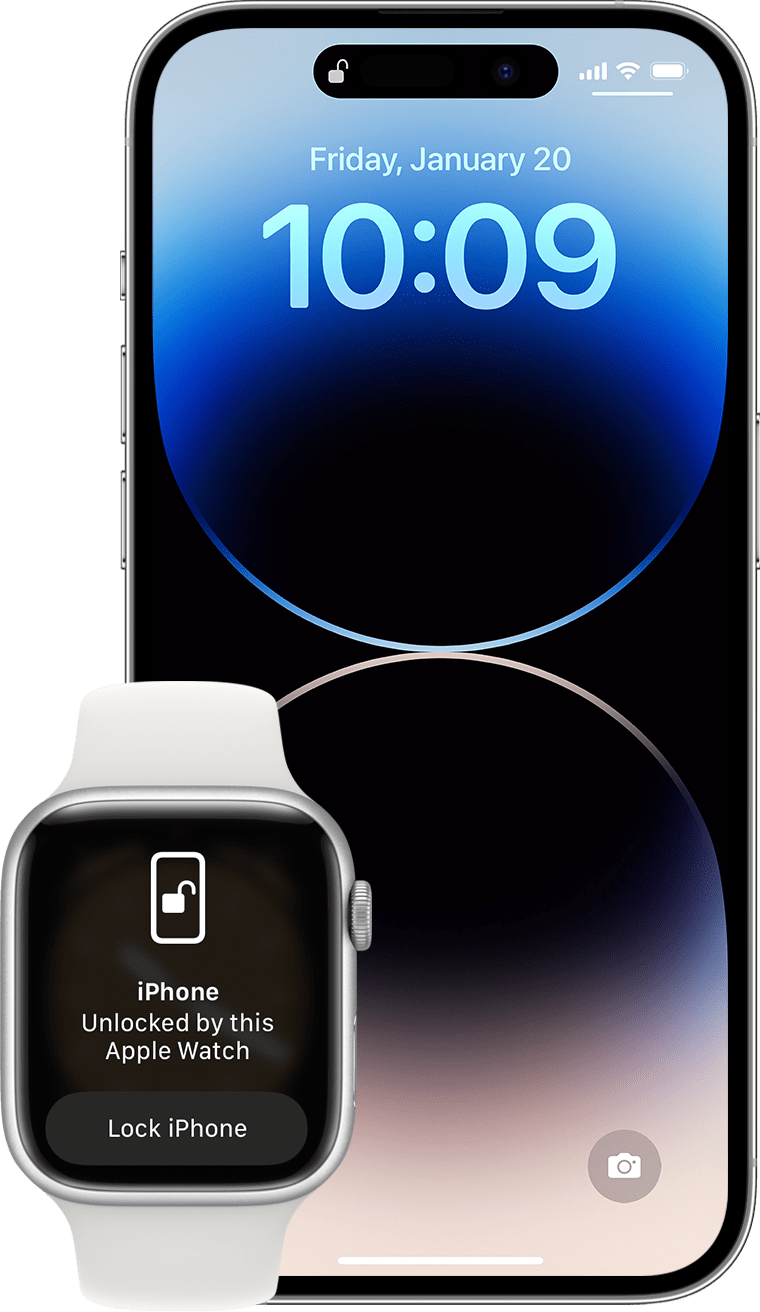 iPhone and Apple Watch showing screens to unlock