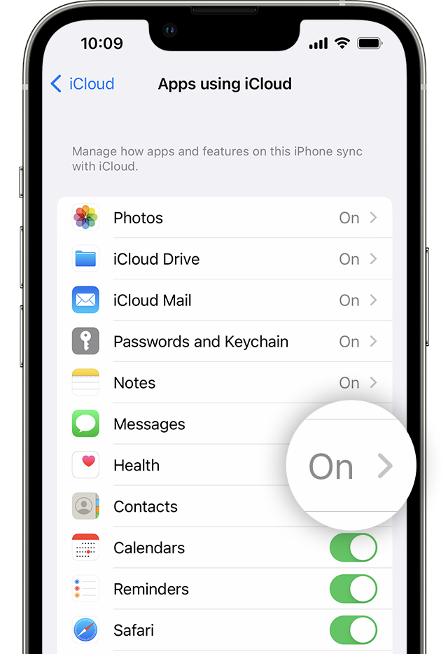 iCloud ayarlarını gösteren iPhone
