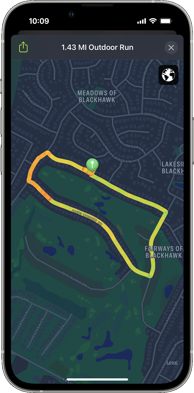 Eine Karte eines Outdoor-Lauftrainings auf einem iPhone