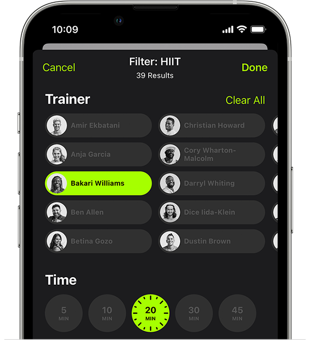 Filter options by Trainer and Time