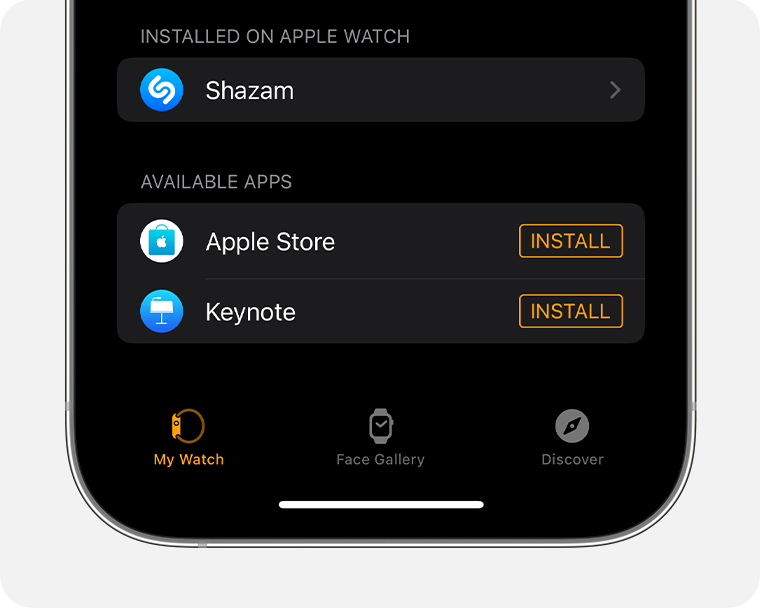 Pantalla de iPhone en la que se muestra la app Watch 