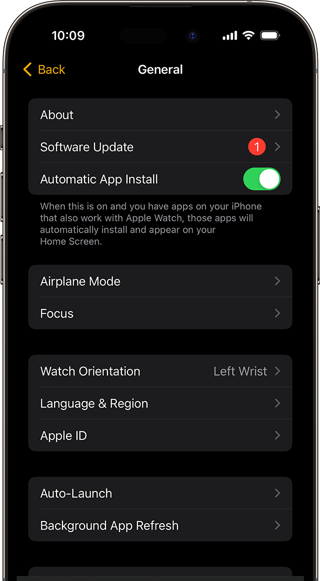 iPhone showing Apple Watch software update available