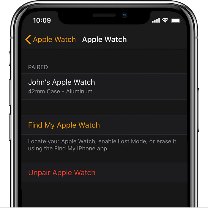 Settings for John's Apple Watch in the Watch app.