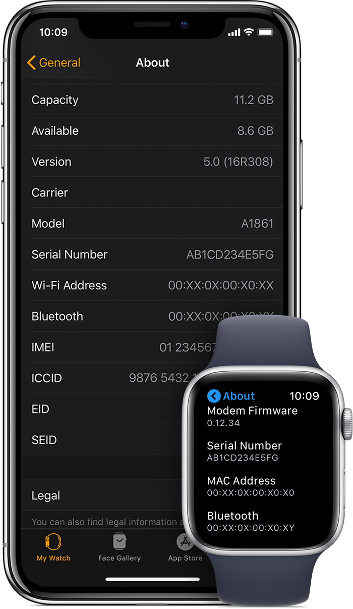 About screen on iPhone and Apple Watch.