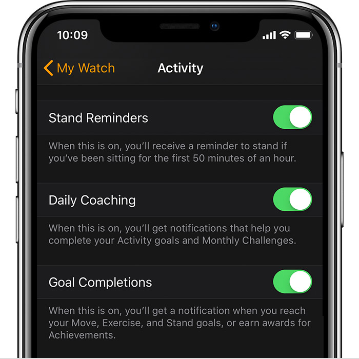 Activity Settings in the Watch app on iPhone.