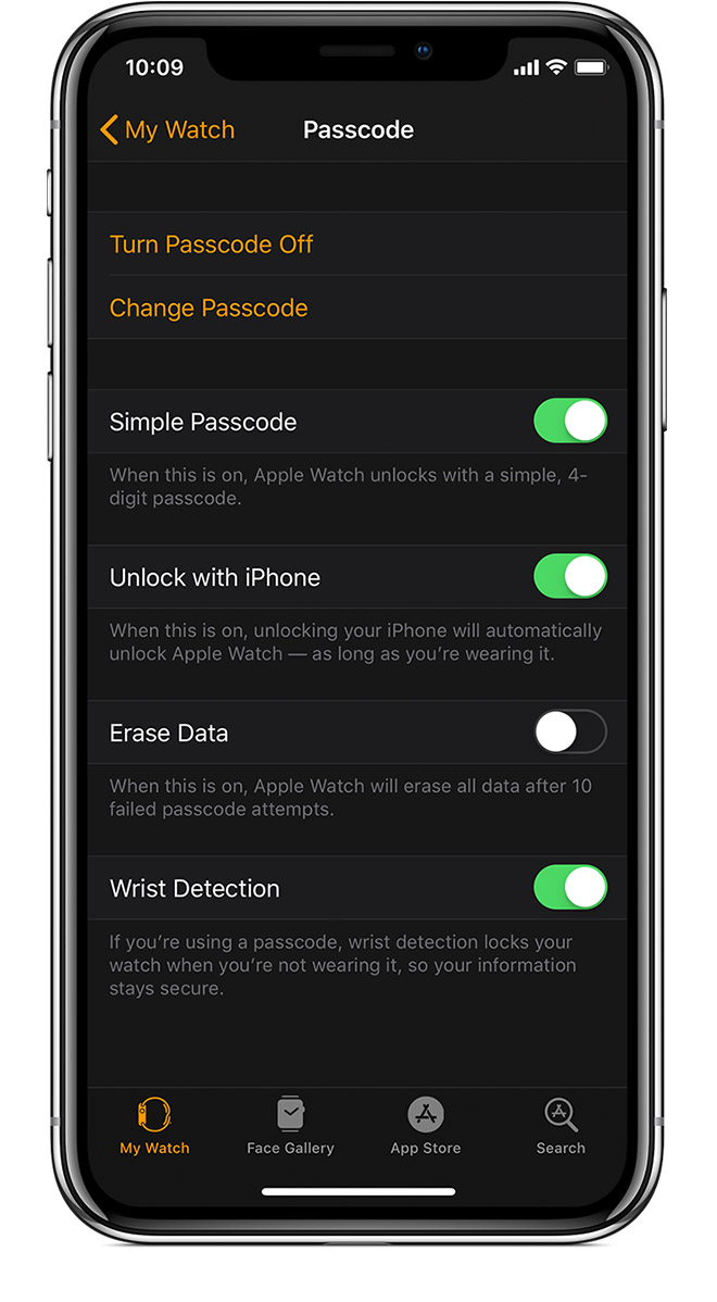 Passcode settings screen on iPhone.