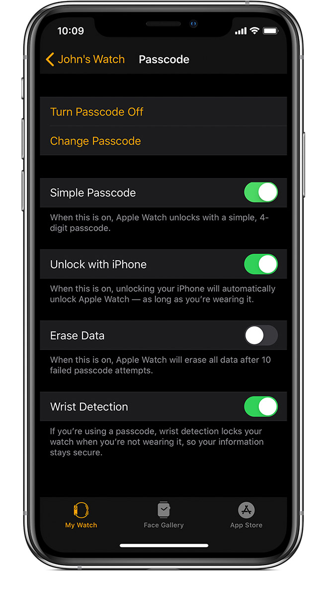 Passcode settings on iPhone