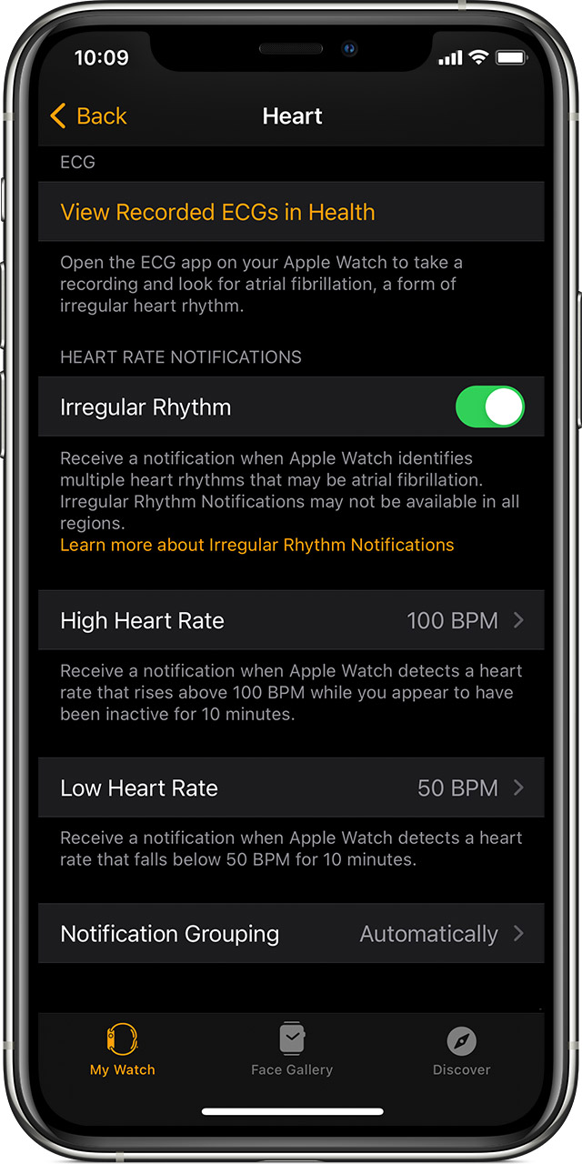 Настройки, связанные с поддержанием здоровья сердца, на iPhone.