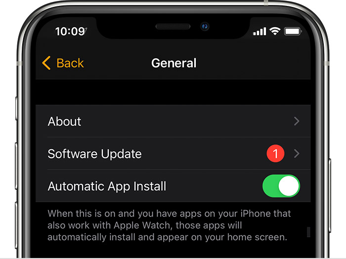 iPhone screen showing an available software update for Apple Watch