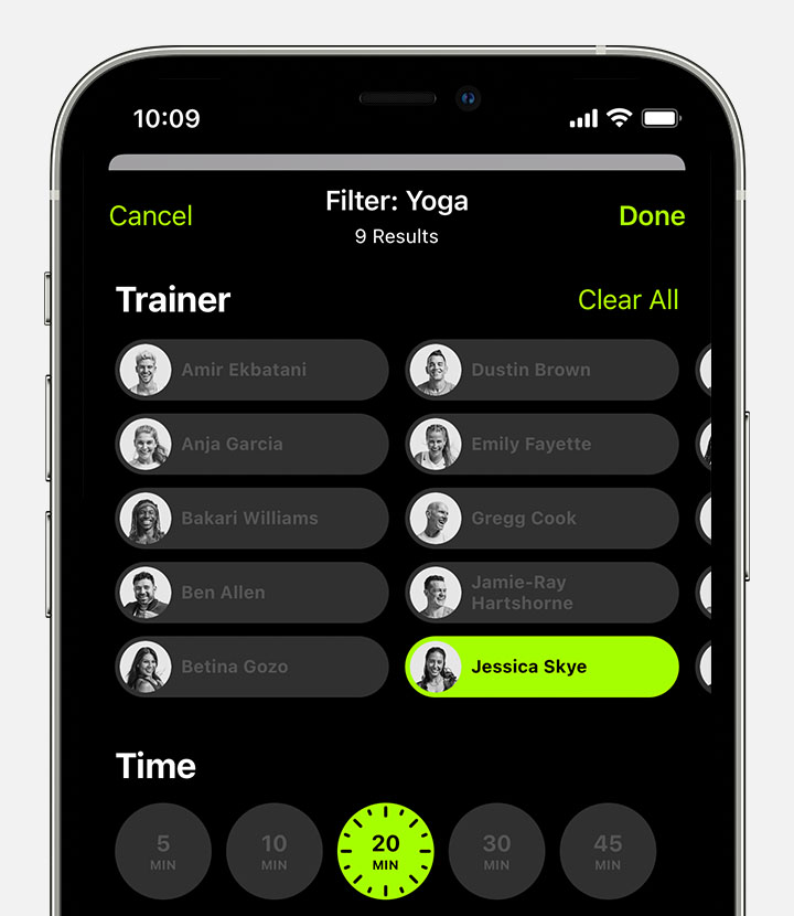 Filter options by trainer or time