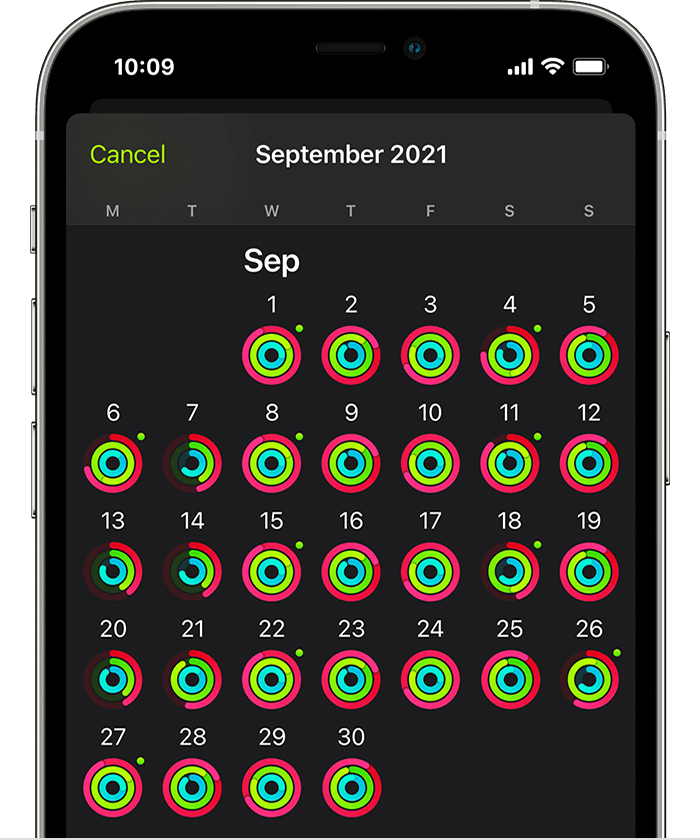 Workout history for September 2021.