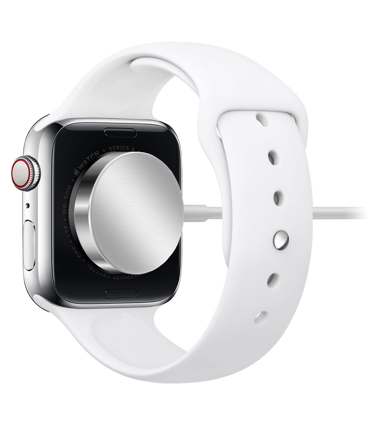 Apple Watch připojené k magnetickému nabíjecímu kabelu