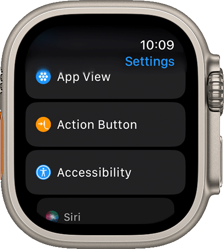 Apple Watch Ultra showing the Settings app